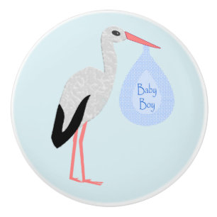 Cute Blue Baby Boy Stork Nursery Ceramic Knob