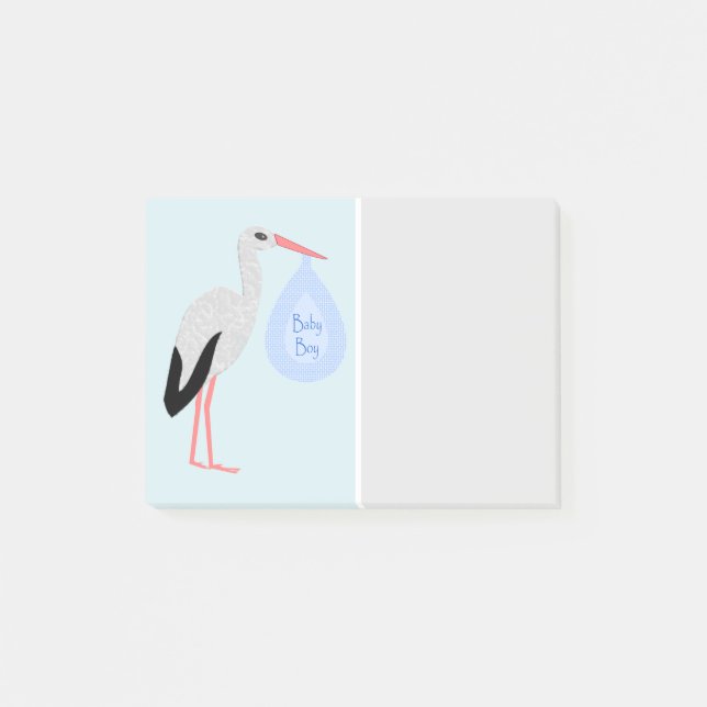 Cute Blue Baby Boy Stork Post-it Notes (Front)