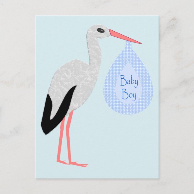 Cute Blue Baby Boy Stork Postcard (Front)