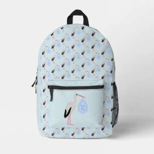 Cute Blue Baby Boy Stork Printed Backpack