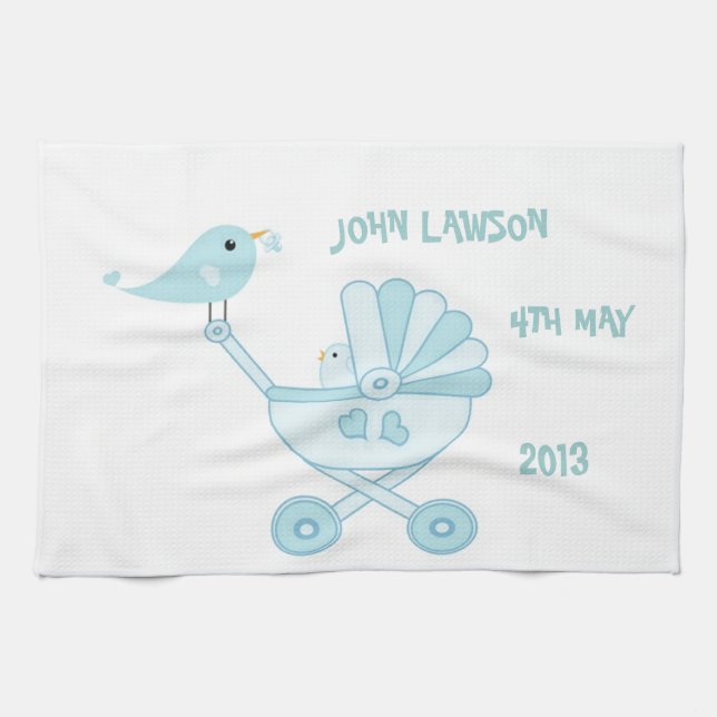 Cute Blue Baby Boy Tea Towel (Horizontal)