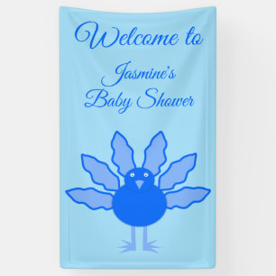 Cute Blue Baby Boy Thanksgiving Turkey Baby Shower Banner
