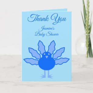 Cute Blue Baby Boy Thanksgiving Turkey Baby Shower Card