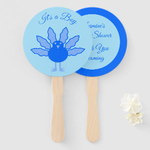Cute Blue Baby Boy Thanksgiving Turkey Baby Shower Hand Fan