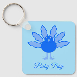 Cute Blue Baby Boy Thanksgiving Turkey Baby Shower Key Ring