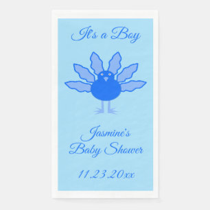 Cute Blue Baby Boy Thanksgiving Turkey Baby Shower Napkin