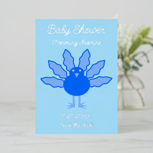 Cute Blue Baby Boy Thanksgiving Turkey Custom Foil Holiday Card