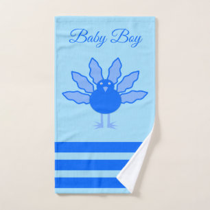 Cute Blue Baby Boy Thanksgiving Turkey Custom Hand Towel