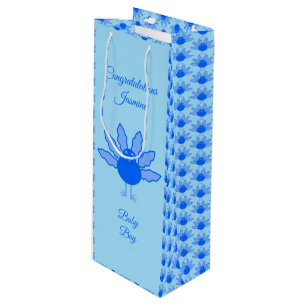 Cute Blue Baby Boy Thanksgiving Turkey Custom Wine Gift Bag