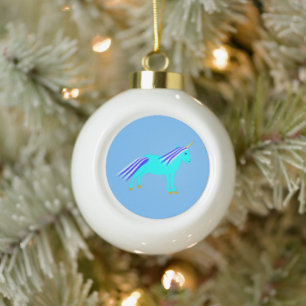 Cute Blue Baby Boy Unicorn Ceramic Ball Christmas Ornament