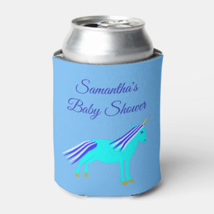 Cute Blue Baby Boy Unicorn Custom Baby Shower Can Cooler