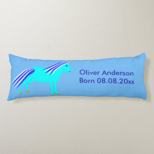 Cute Blue Baby Boy Unicorn Custom Birth Body Pillo Cushion
