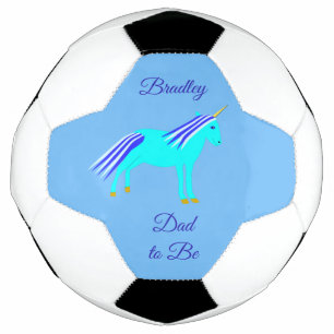 Cute Blue Baby Boy Unicorn Custom Dad to be Soccer Ball