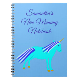 Cute Blue Baby Boy Unicorn Custom New Mommy Notebook