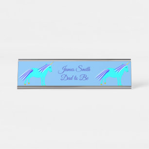 Cute Blue Baby Boy Unicorn Dad to Be Custom Desk N Name Plate