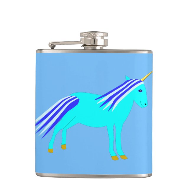 Cute Blue Baby Boy Unicorn Hip Flask (Front)