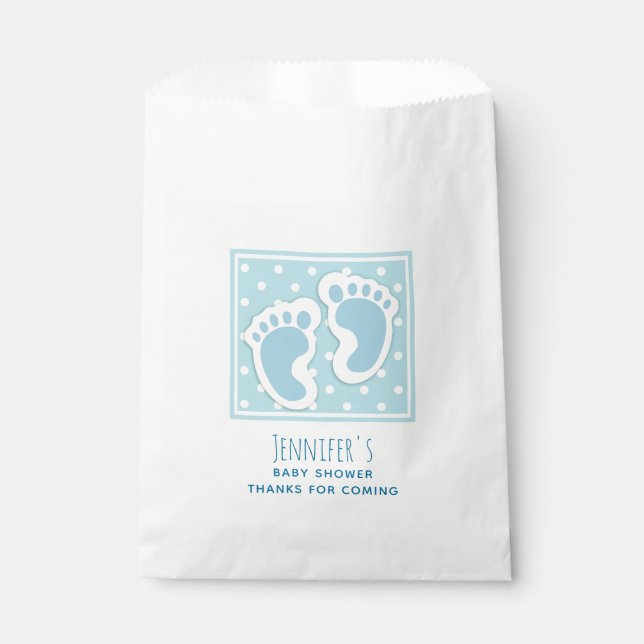 Cute Blue Baby Boy's Feet Illustration Baby Shower Favour Bag (Front)