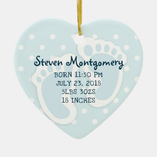 Cute Blue Baby Boy's Feet Illustration Ceramic Ornament
