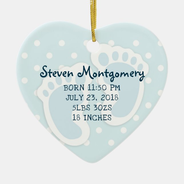 Cute Blue Baby Boy's Feet Illustration Ceramic Ornament (Front)