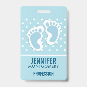 Cute Blue Baby Boy's Feet Illustration ID Badge