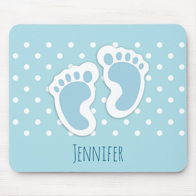 Cute Blue Baby Boy's Feet Illustration Mouse Pad (Front)