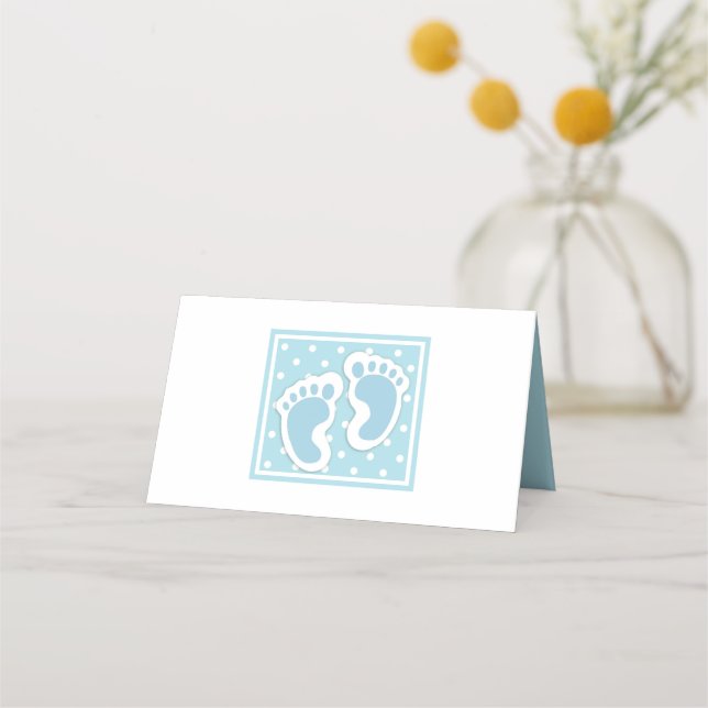 Cute Blue Baby Boy's Feet Illustration Place Card (Front)