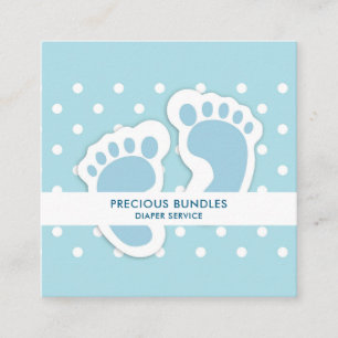 Cute Blue Baby Boy's Feet Illustration Square Business Card