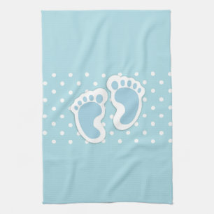 Cute Blue Baby Boy's Feet Illustration Tea Towel