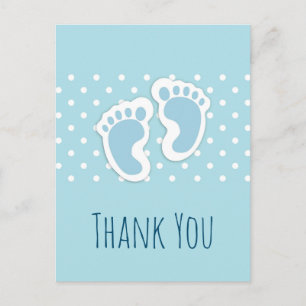 Cute Blue Baby Boy's Feet Illustration Thank You Postcard