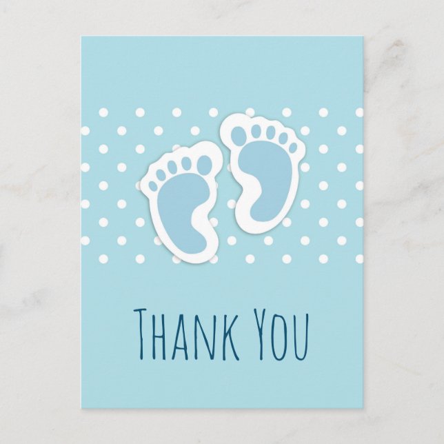 Cute Blue Baby Boy's Feet Illustration Thank You Postcard (Front)