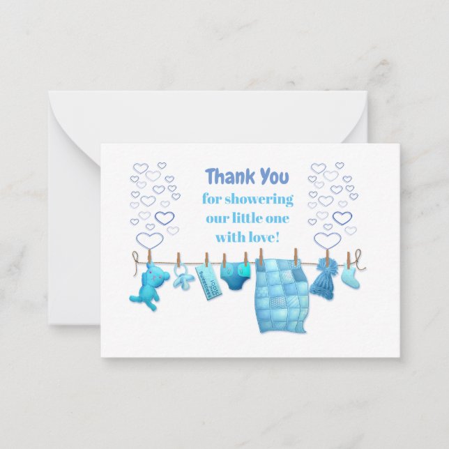 Cute Blue Baby Clothes Thank You Cards (Front)