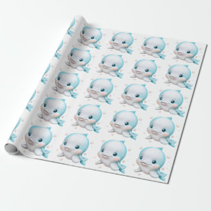 Cute Blue Baby Dolphin    Wrapping Paper