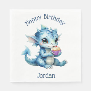 Cute Blue Baby Dragon Eating a Cupcake Napkin