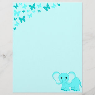 Cute Blue Baby Elephant And Butterflies Letterhead