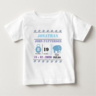 Cute Blue Baby Elephant Birth Announcement Baby T-Shirt