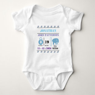 Cute Blue Baby Elephant Birth Announcement Bodysuit
