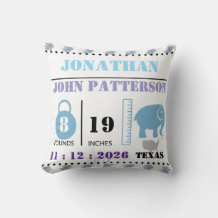 Cute Blue Baby Elephant Birth Announcement Cushion
