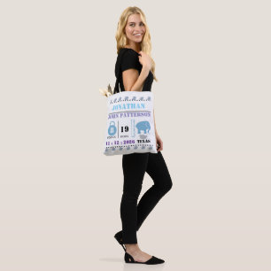 Cute Blue Baby Elephant Birth Announcement Tote Bag