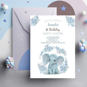 Cute blue Baby Elephant Invitation