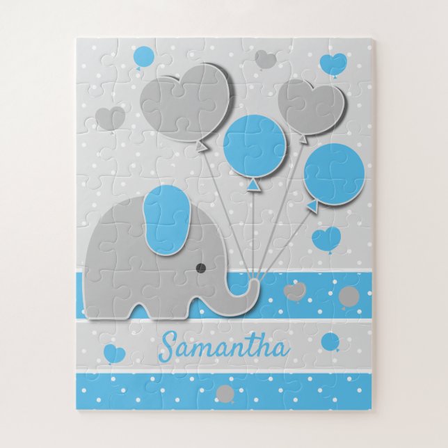 Cute Blue Baby Elephant Jigsaw Puzzle (Vertical)