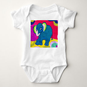 Cute Blue Baby Elephant - Quilt Like Design Baby Bodysuit
