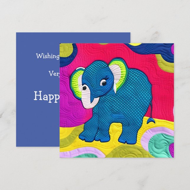 Cute Blue Baby Elephant - Quilt Like Design Card (Front/Back)