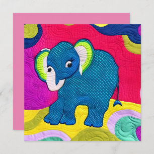 Cute Blue Baby Elephant - Quilt Like Design Card