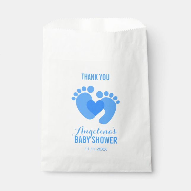 Cute Blue BABY FEET Heart BOY Baby Shower Favour Bag (Front)