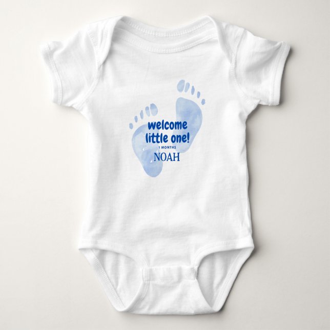 Cute Blue Baby Feet Welcome Little One Nursery Des Baby Bodysuit (Front)