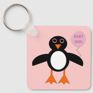 Cute Blue Baby Girl Penguin Custom Baby Shower Key Ring