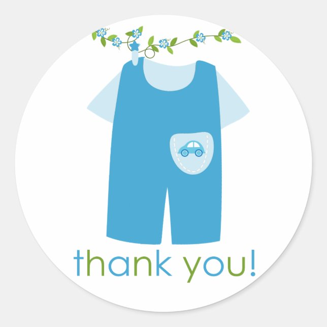 Cute Blue Baby Outfit Thank You Sticker (Front)