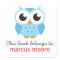 Cute blue baby owl animal cartoon bookplate book