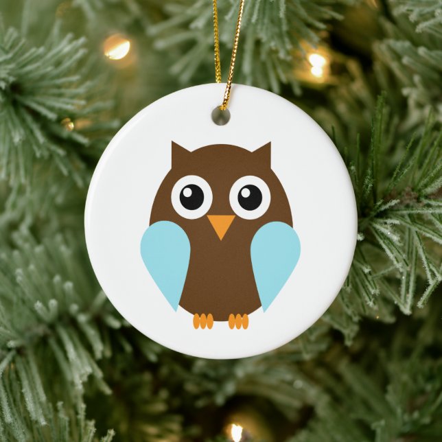Cute Blue Baby Owl Ceramic Ornament (Tree)