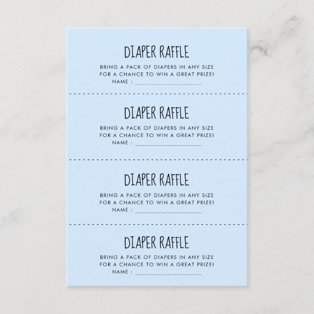 Cute blue Baby shower Diaper Raffle game card (Front)